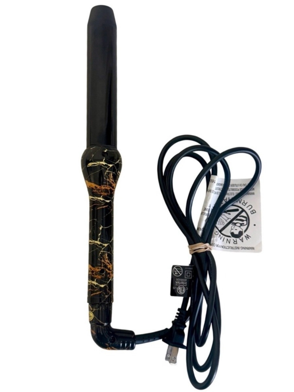 1" Curling Wand Tourmaline Black Gold Marble Splatter Hair Tool Curling Iron